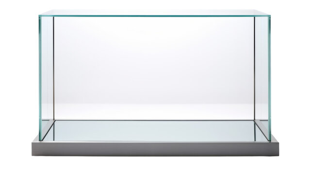 Glass display case on a white background, elegant and striking