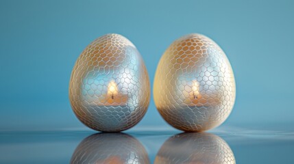 Fototapeta na wymiar Sophistication redefined with ivory snakeskin-like Easter eggs, set against a sky blue, encapsulating elegance and high-fashion Easter styling