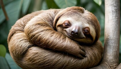 A Sloth With Its Body Curled Into A Ball Sleeping  3