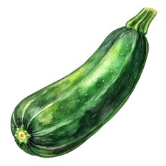 A richly textured zucchini is portrayed in watercolo