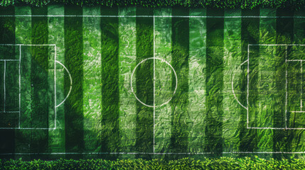 Top view stripe grass soccer field. Green lawn with white lines pattern background