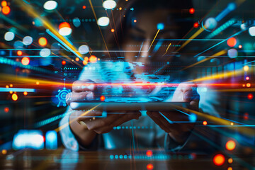 Futuristic business technology information in abstract style.