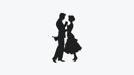 Silhouette of dancing couple isolated on white flat vector