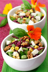 Red cabbage salad with tofu and walnuts.