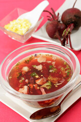 Pink minestrone soup.