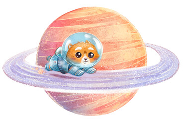 Hamster in a space suit running around Saturn - 773816668
