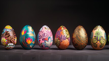 Fototapeta premium Each Easter egg was lovingly hand-painted with intricate designs, adding to the excitement of the annual egg hunt 