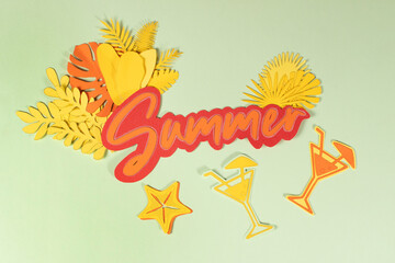 Summer time banner design. Paper cut style.