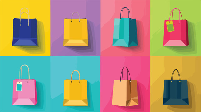 Paper bags on a colored background Flat vector isolat