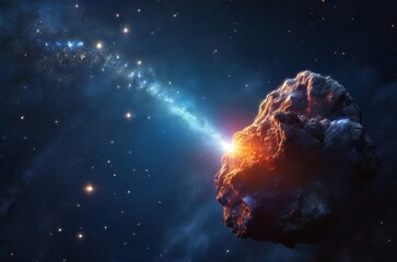 asteroid in space with a background of a galaxy