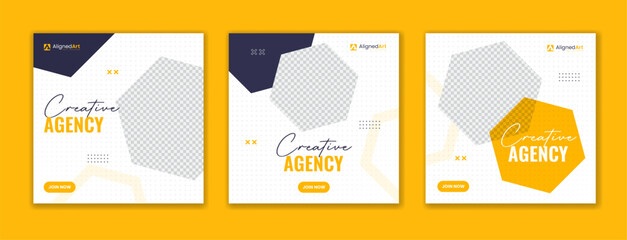 Yellow hexagon shape corporate social media post design, digital marketing agency square template layout © AlignedArt