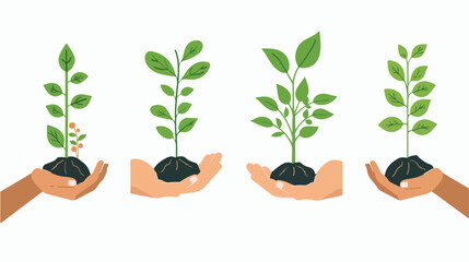 symbols of humans hands and growing plants flat vector