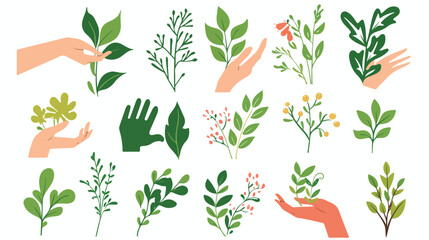 symbols of humans hands and growing plants flat vector
