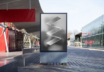 Mockup of customizable vertical poster outside building