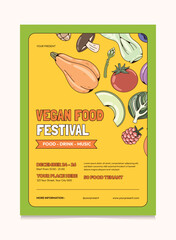 Retro Healthy Food Festival Poster Design. Suitable For Promotion Poster