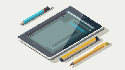Tablet computer and edit icon  flat vector isolated on