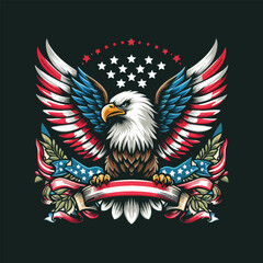 Eagle with usa flag vector and t shirt design 