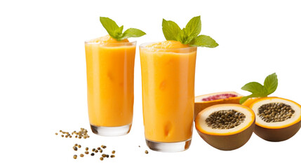 Fototapeta premium Two glasses brimming with refreshing orange juice on a sunny day