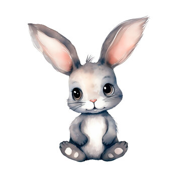 Watercolor hand-painted illustration of a bunny. Isolated on a white background
