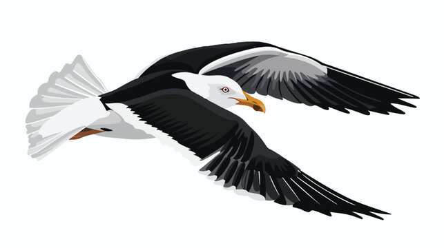 Vector black illustration of seagull flat vector isolated