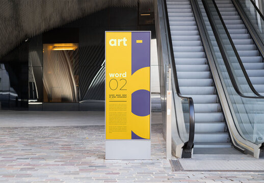 Mockup of customized vertical banner by escalator