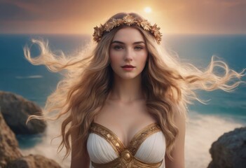 Fine art photo of a woman in white dress as an angel