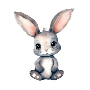 Watercolor hand-painted illustration of a bunny. Isolated on a transparent background