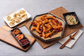 Chinese food, mala xiangguo, malatang, pheasant roe, fish meat, jisamsun, pork, fried food, fried...