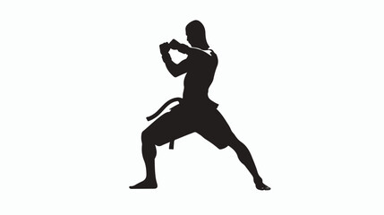 Silhouette of a male martial art fighter. Muay Thai a
