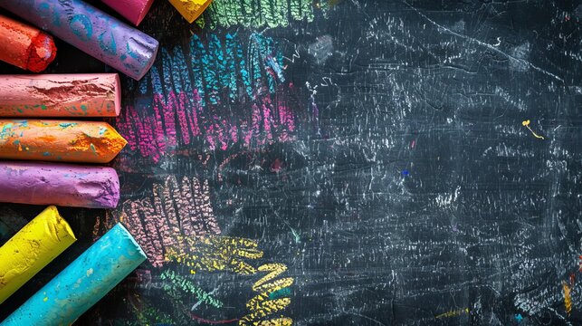 Top view of colorful chalk with copy-space
