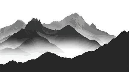 Silhouette of mountain with fog landscape Flat vector