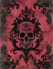 Dark Gothic Book Cover with Skull and Floral Pattern
