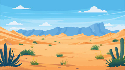 Simple desert on a background of blue sky Flat vector