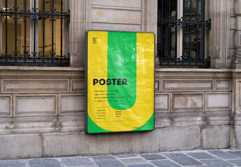 Mockup of customizable poster outside building - obrazy, fototapety, plakaty