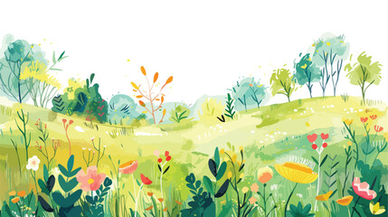 watercolor illustration of nature spring background flat - obrazy, fototapety, plakaty