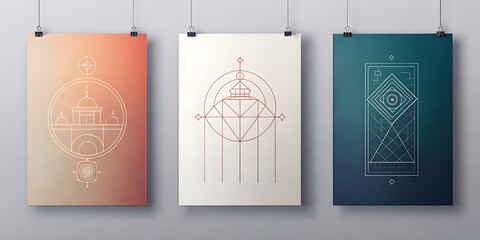 set of three modern posters, minimal art deco background set of abstract backgrounds with geometric figures