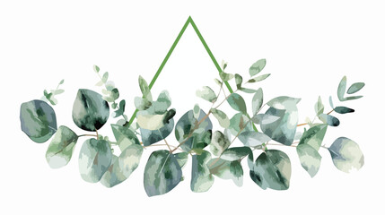 Watercolor triangle frame with eucalyptus. Hand drawn