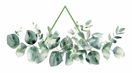Poster Watercolor triangle frame with eucalyptus. Hand drawn © RedFish