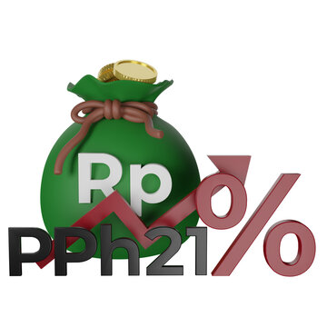 3d render of PPh 21, tax on income in the form of salaries, wages, honorarium, allowances and other payments in Indonesia