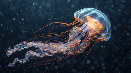 a jellyfish, light contrast, pure black background, - obrazy, fototapety, plakaty