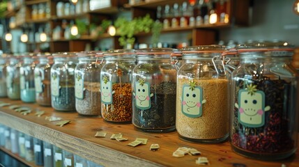 Tea healing remedies, an apothecary shelf of herbal teas, each with its own story and healing properties