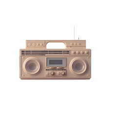 3D render of a retro beige boombox on a light grey background