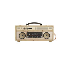 3D render of a retro beige boombox on a light grey background