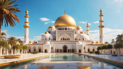 Fototapeta na wymiar A wonderfully beautiful mosque in gold and white
