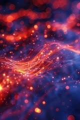 Montage background with grainy digital effect. Red and blue color palette. Halographic space effect