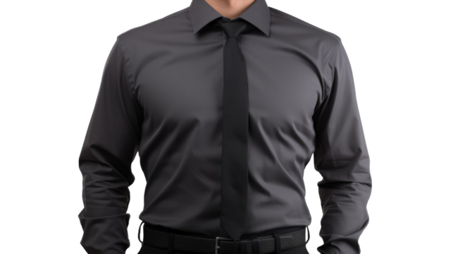 A man in a sleek black shirt and tie exudes elegance and confidence