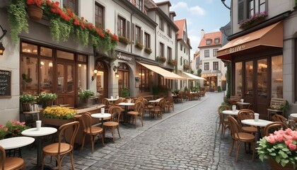Fototapeta na wymiar Charming European Style Cafe With Outdoor Seating 3