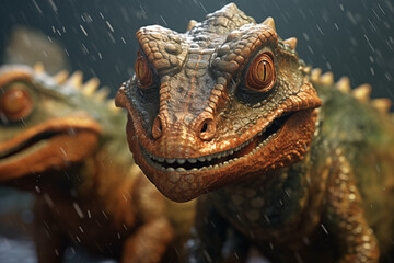 Image of dinosaurs in its environment. History of dinosaurs. Topics related to dinosaurs. History book. Extinction of dinosaurs.