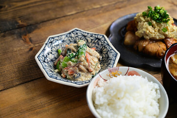 一汁二菜　タルタルチキンと白和え