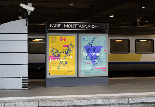 Mockup of customizable signs on train platform